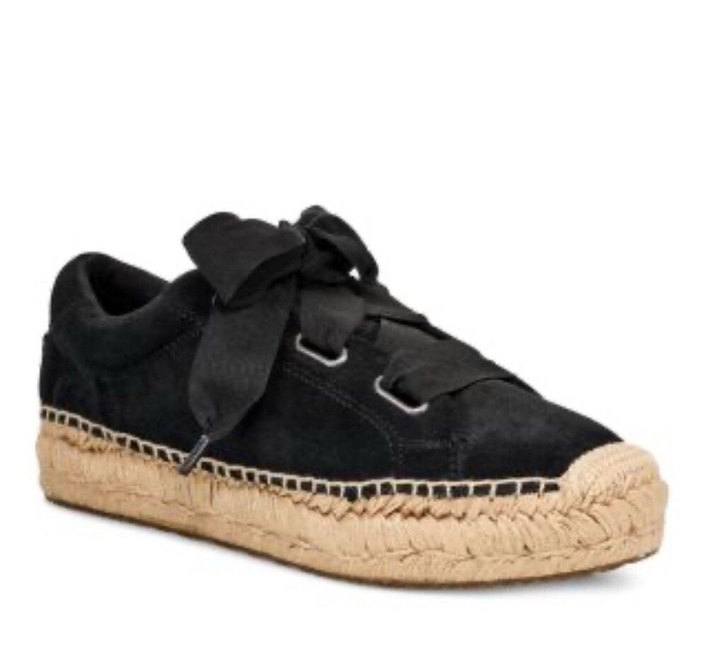Ugg Brianna Espadrille Sneaker Black Suede Ballerina Laces Up Sz 8